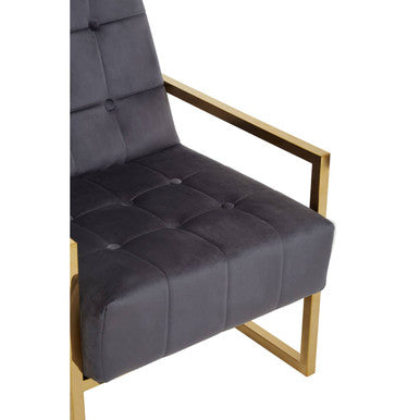 Hana Grey Velvet Button Tufted Chair with Gold Finish Frame
