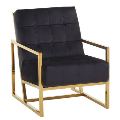 Hana Black Velvet Button Tufted Chair with Gold Finish Frame