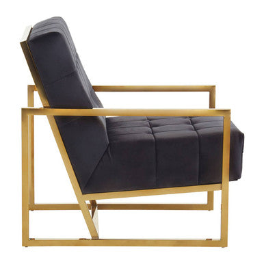 Hana Black Velvet Button Tufted Chair with Gold Finish Frame