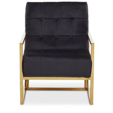Hana Black Velvet Button Tufted Chair with Gold Finish Frame
