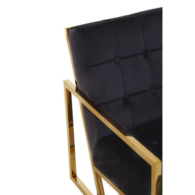 Hana Black Velvet Button Tufted Chair with Gold Finish Frame
