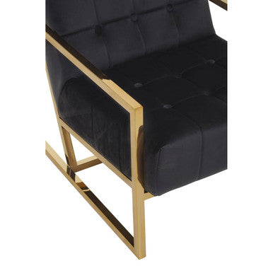 Hana Black Velvet Button Tufted Chair with Gold Finish Frame