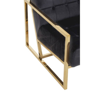 Hana Black Velvet Button Tufted Chair with Gold Finish Frame