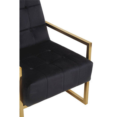Hana Black Velvet Button Tufted Chair with Gold Finish Frame