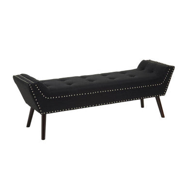 Alea Black Fabric Tufted Bench with Wooden Legs