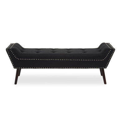 Alea Black Fabric Tufted Bench with Wooden Legs