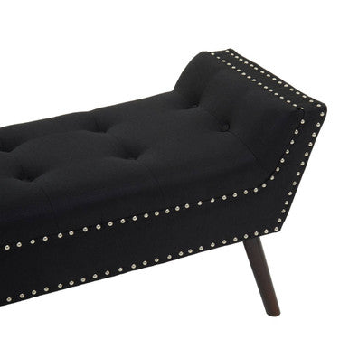 Alea Black Fabric Tufted Bench with Wooden Legs