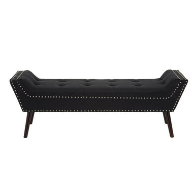 Alea Black Fabric Tufted Bench with Wooden Legs