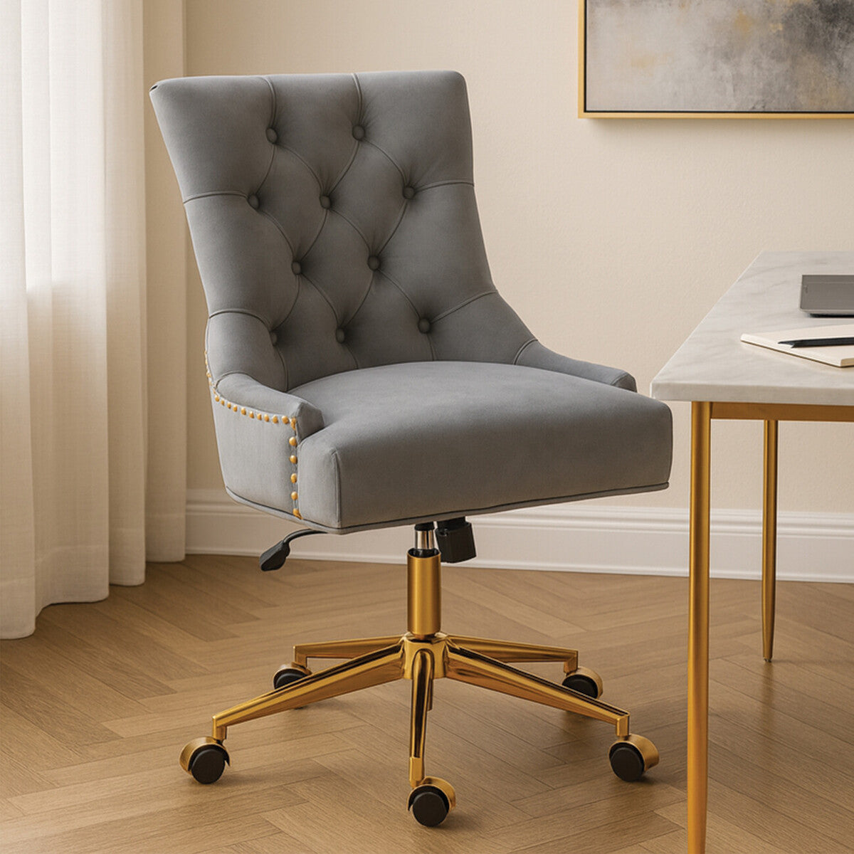 Anita Grey Velvet Home Office Chair