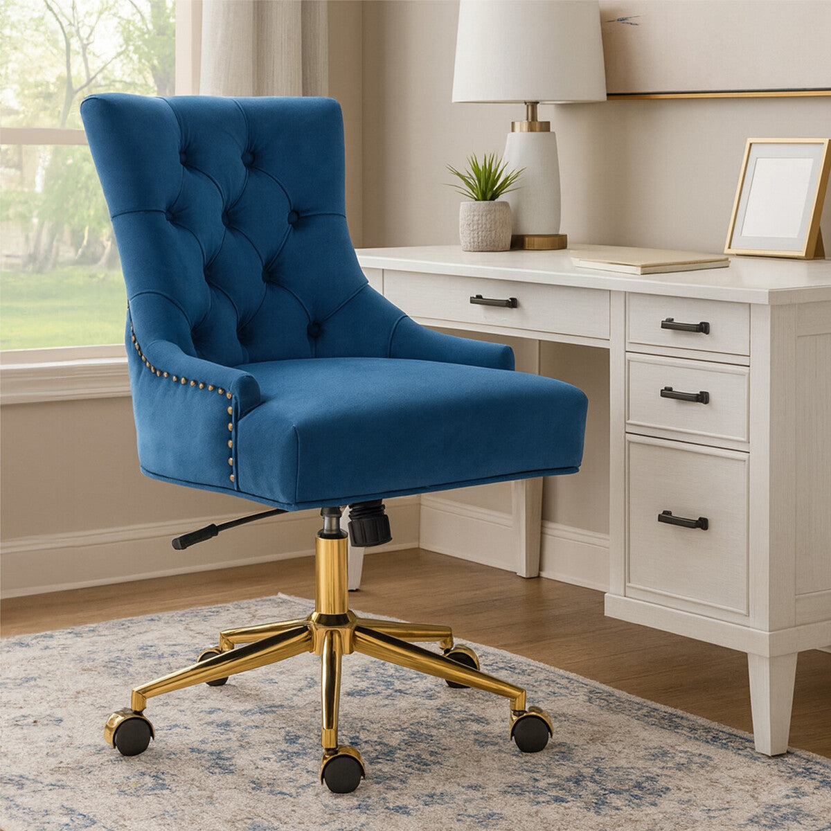 Anita Blue Velvet Home Office Chair