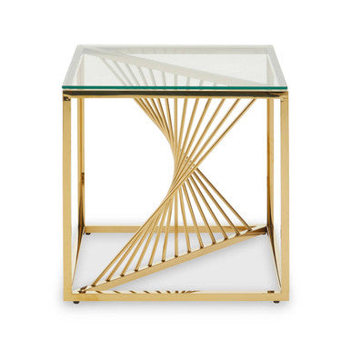 Amella Clear Glass Side Table with Gold Finish Frame