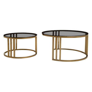 Alana Black Glass Top and Brushed Gold Finish Set of 2 Nesting Coffee Tables