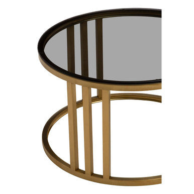 Alana Black Glass Top and Brushed Gold Finish Set of 2 Nesting Coffee Tables