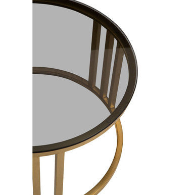 Alana Black Glass Top and Brushed Gold Finish Set of 2 Nesting Coffee Tables
