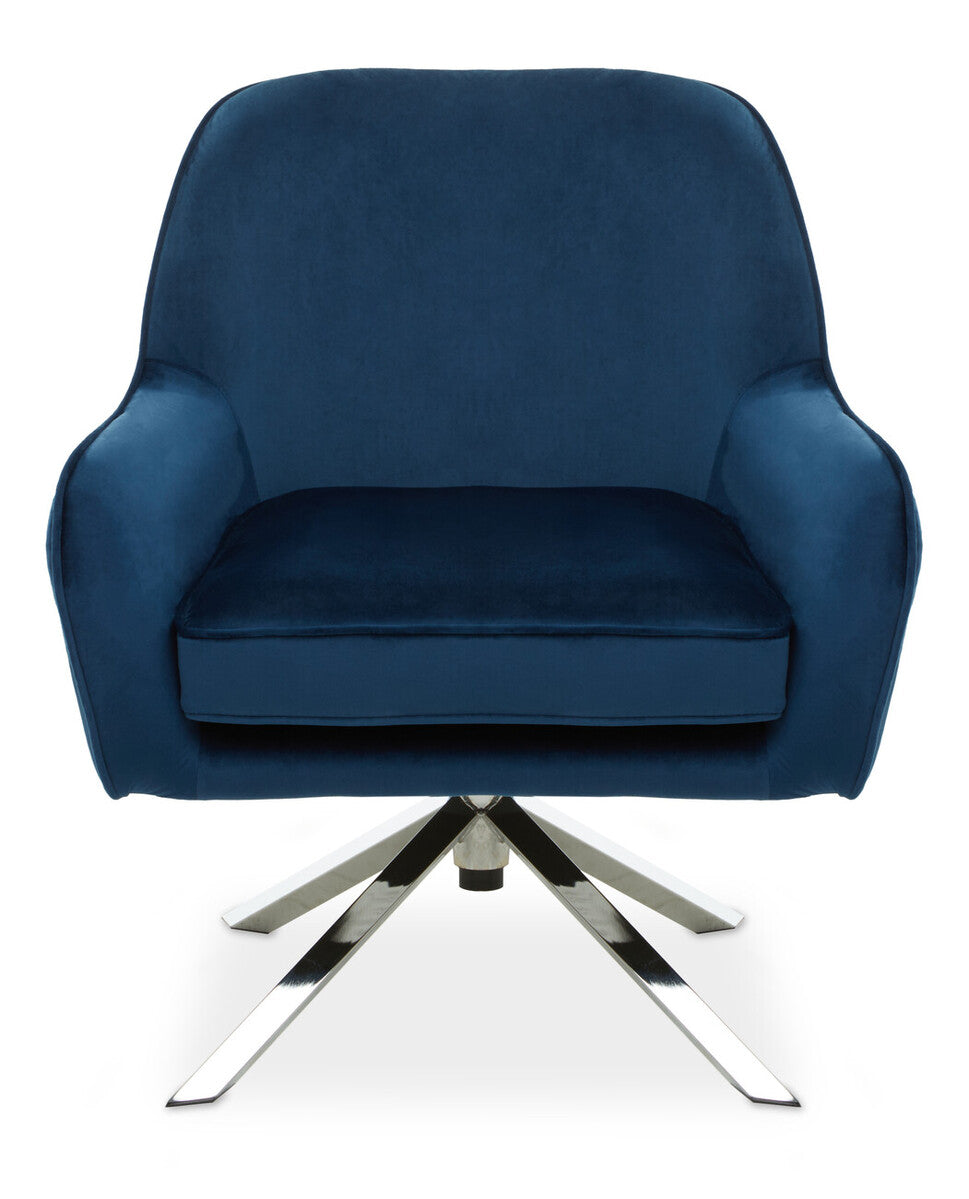 Avery Midnight Blue Velvet Swivel Chair with Chrome Finish Base