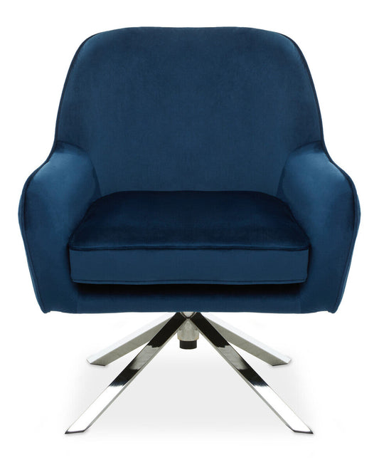 Avery Midnight Blue Velvet Swivel Chair with Chrome Finish Base