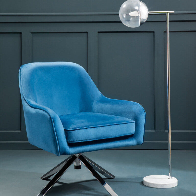 Avery Midnight Blue Velvet Swivel Chair with Chrome Finish Base