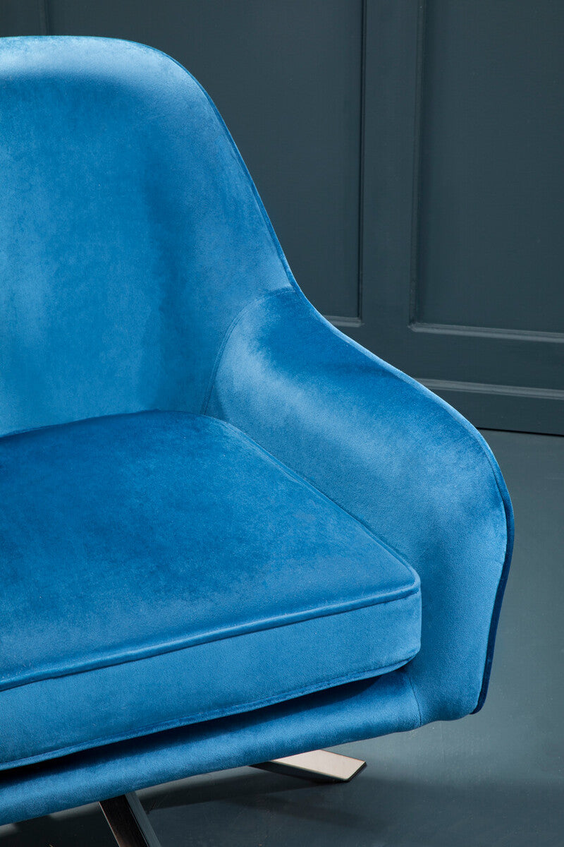 Avery Midnight Blue Velvet Swivel Chair with Chrome Finish Base