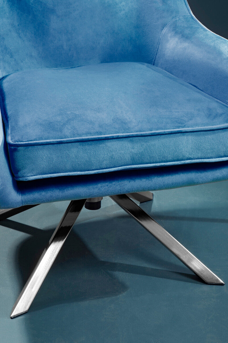 Avery Midnight Blue Velvet Swivel Chair with Chrome Finish Base
