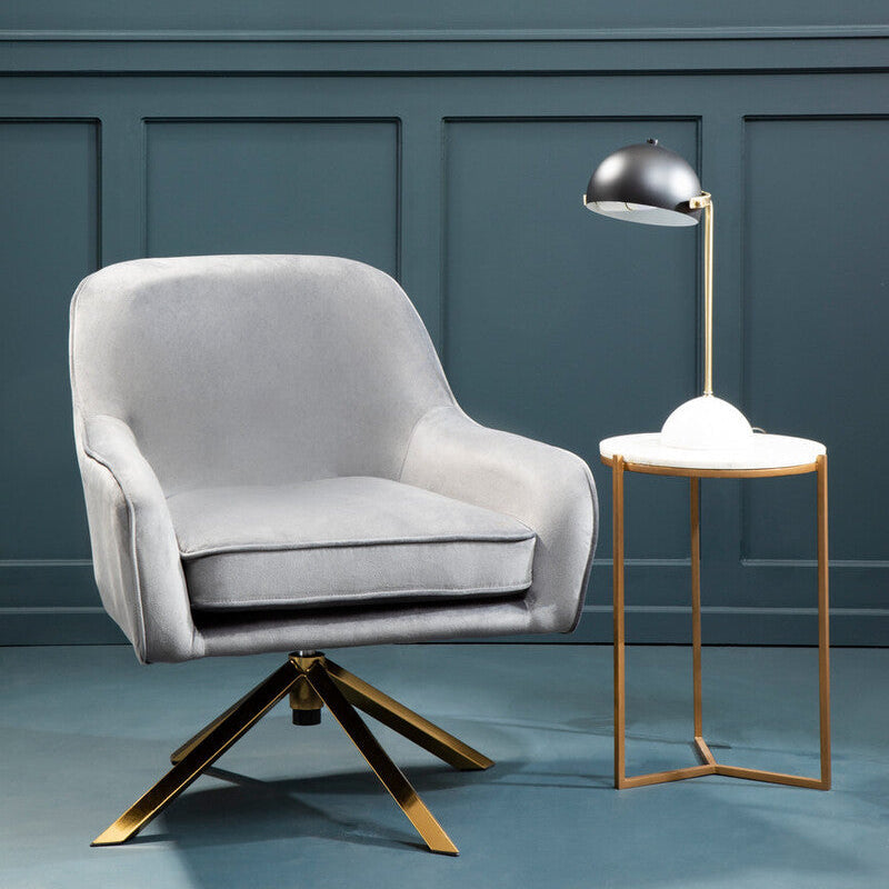 Avery Grey Velvet Swivel Chair with Gold Finish Base