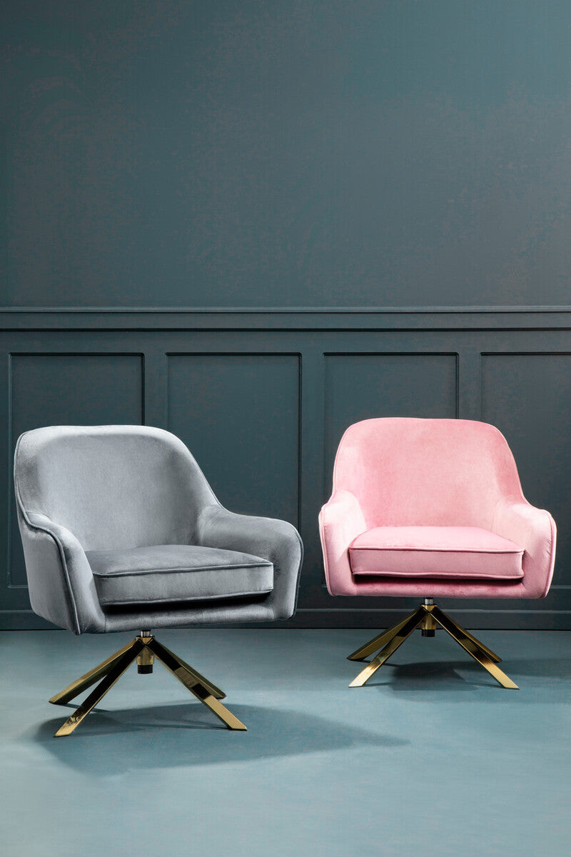 Avery Grey Velvet Swivel Chair with Gold Finish Base