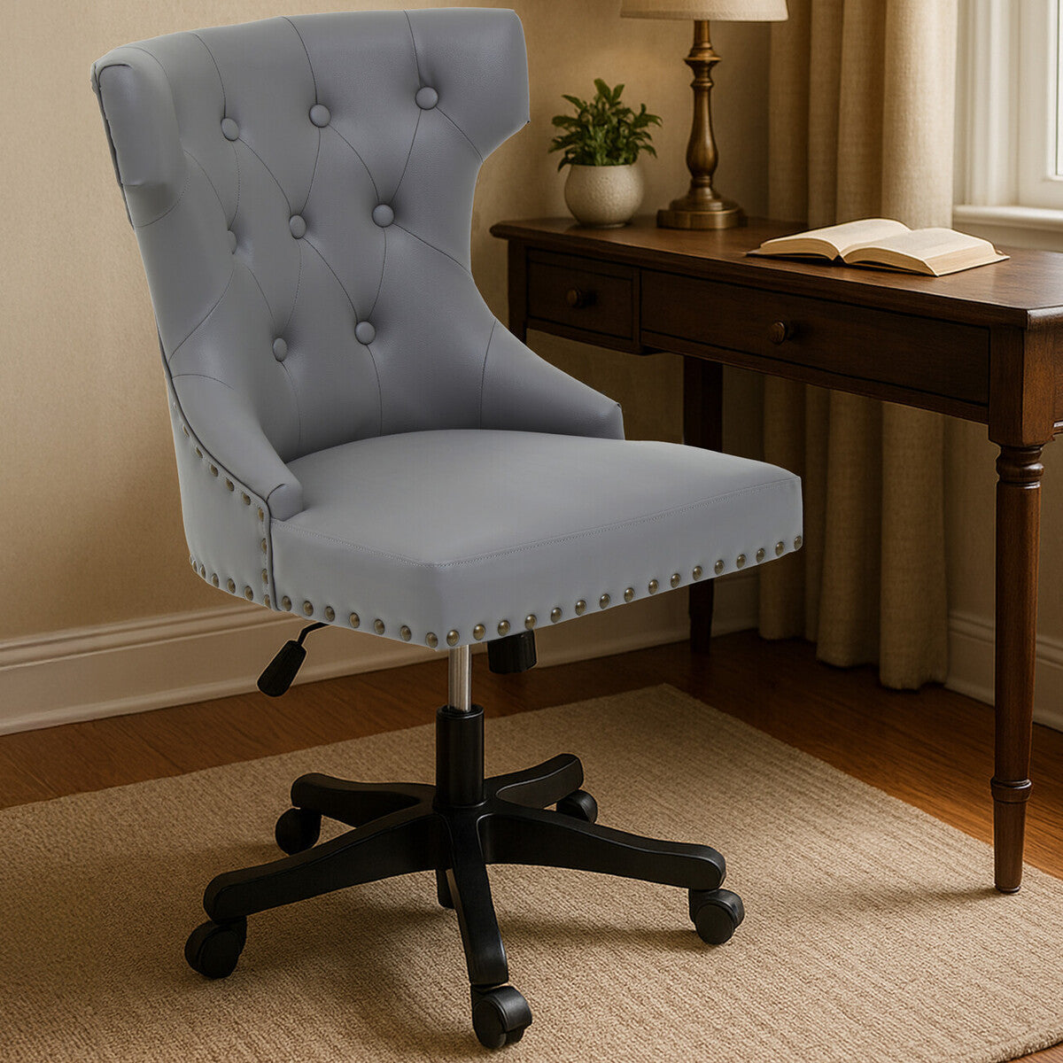 Walson Grey Leather Effect Wingback Home Office Chair