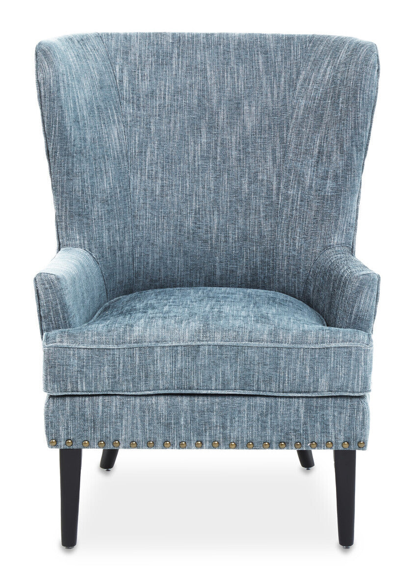 Welham Blue Fabric Wingback Lounge Chair with Wooden Legs