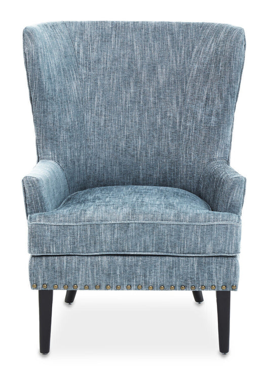 Welham Blue Fabric Wingback Lounge Chair with Wooden Legs