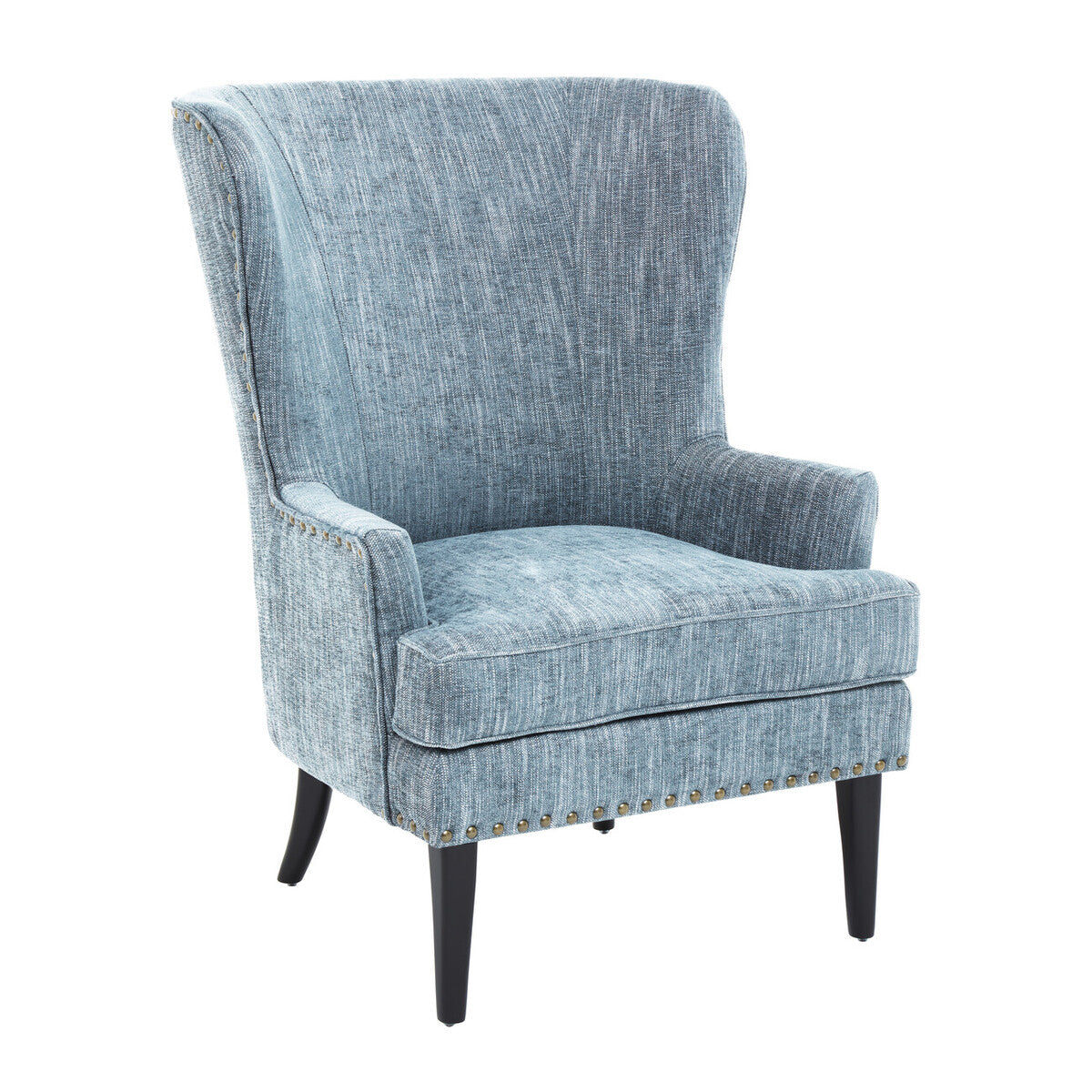 Welham Blue Fabric Wingback Lounge Chair with Wooden Legs