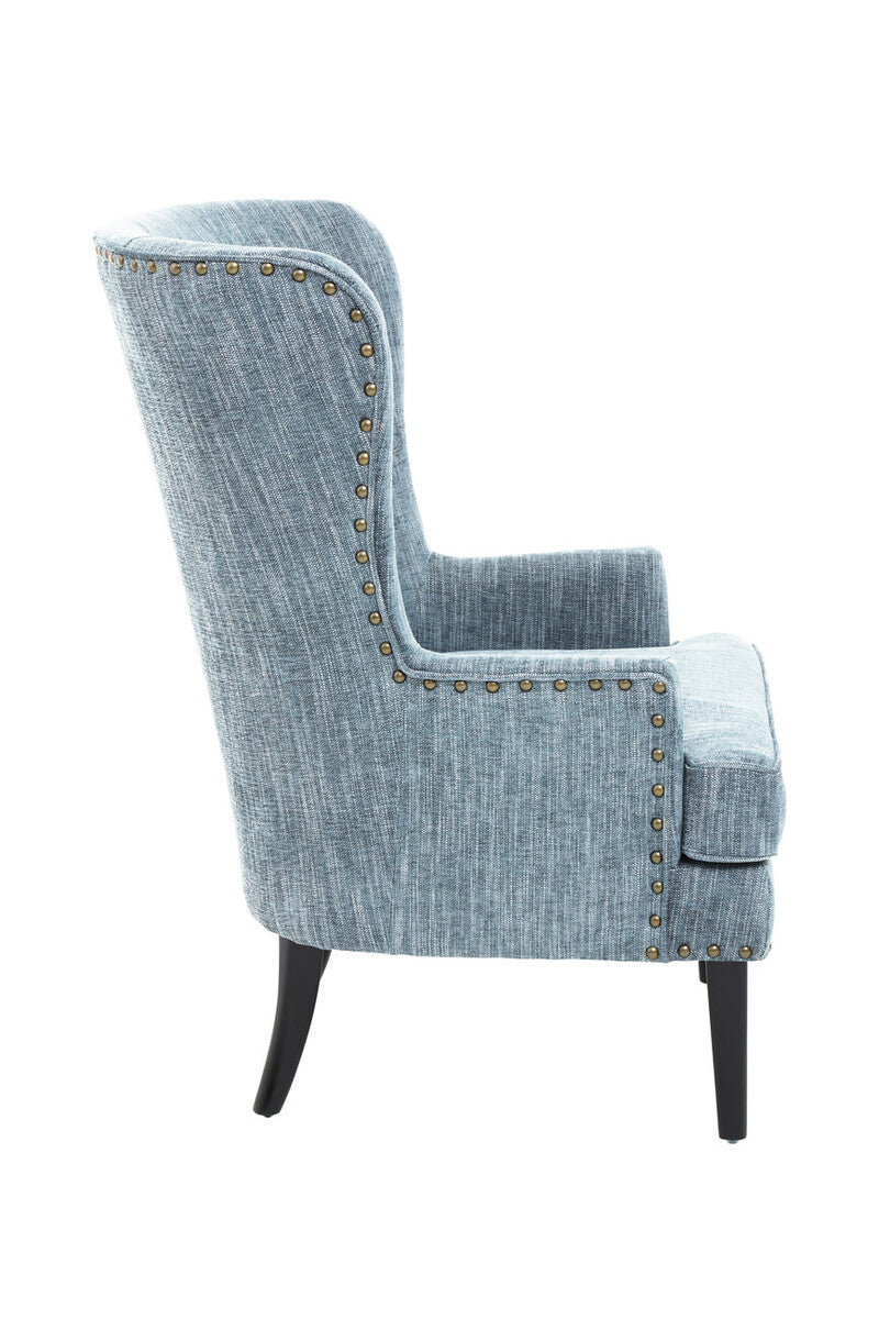 Welham Blue Fabric Wingback Lounge Chair with Wooden Legs