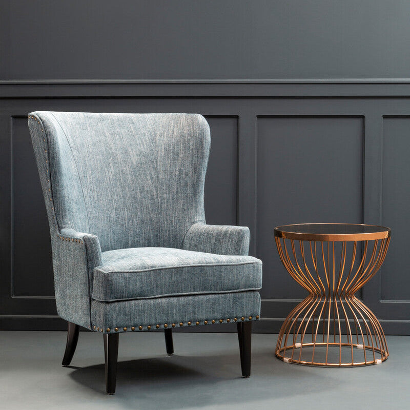Welham Blue Fabric Wingback Lounge Chair with Wooden Legs