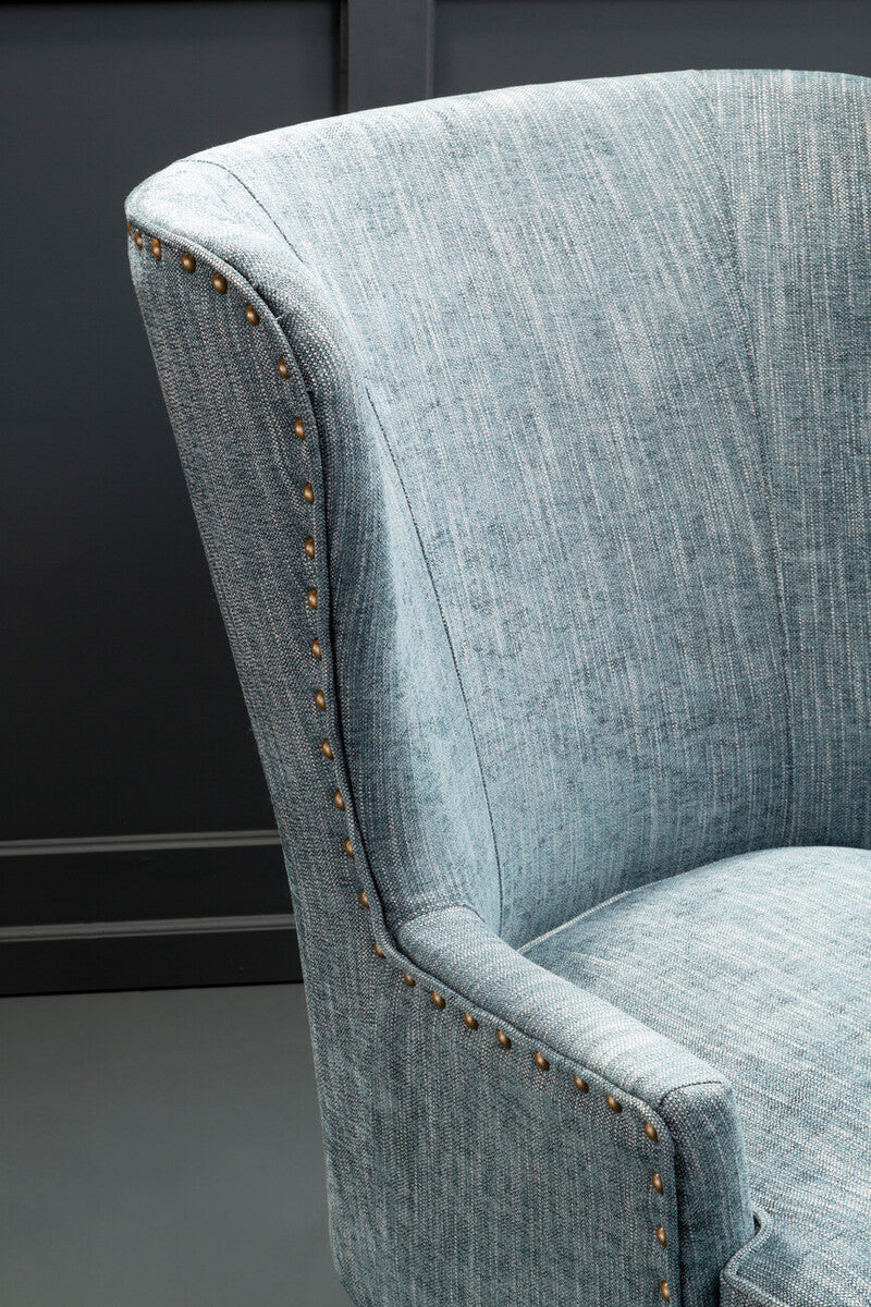 Welham Blue Fabric Wingback Lounge Chair with Wooden Legs