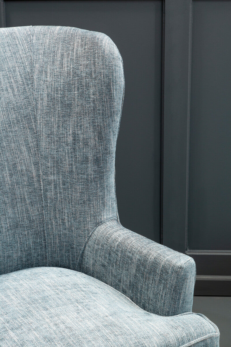 Welham Blue Fabric Wingback Lounge Chair with Wooden Legs