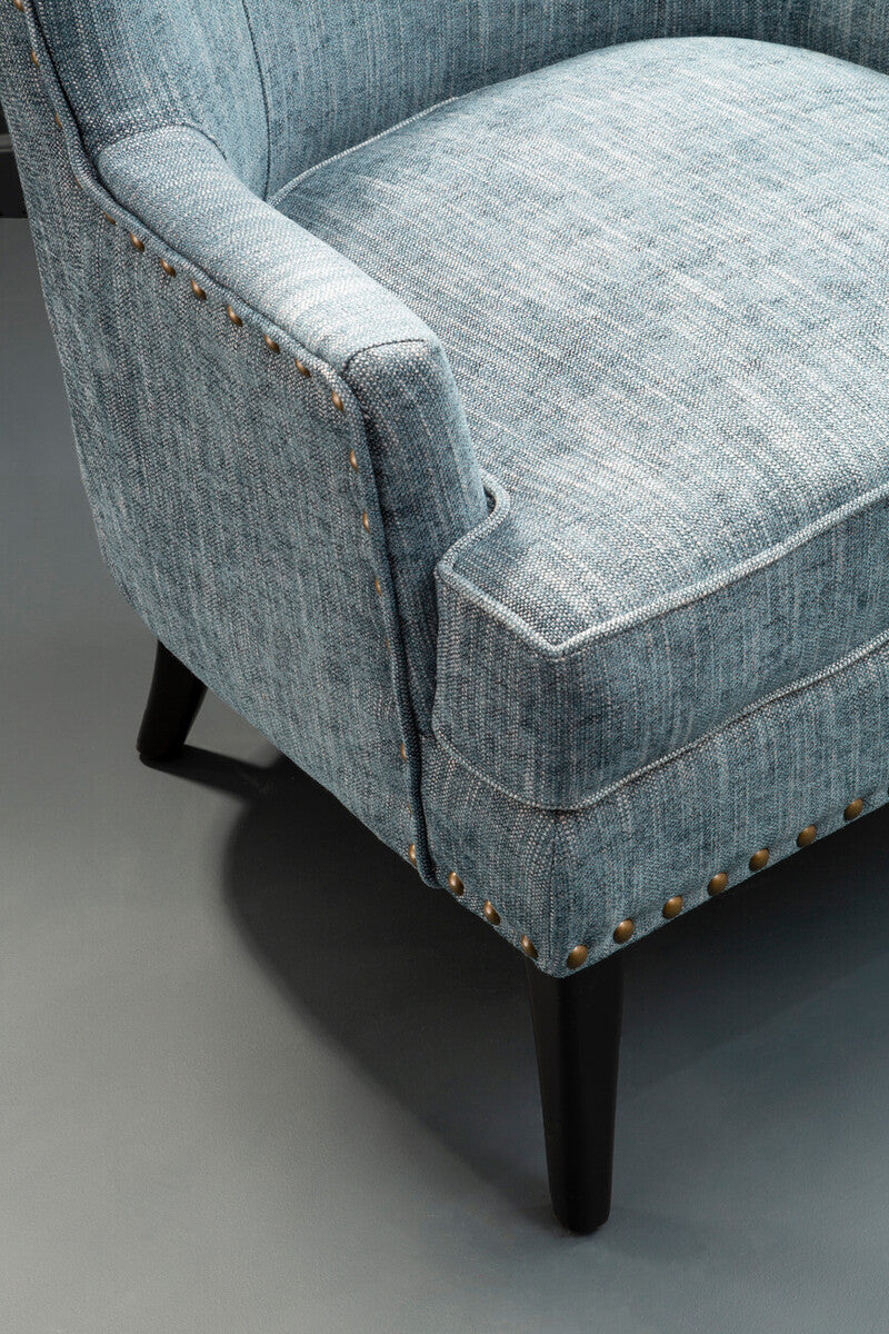 Welham Blue Fabric Wingback Lounge Chair with Wooden Legs