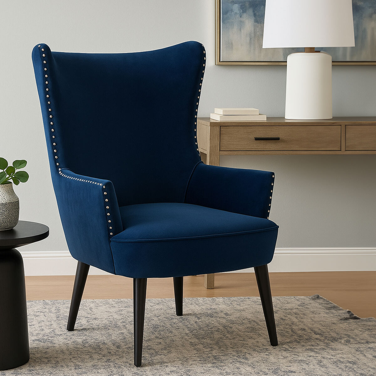 Wexley Blue Velvet Wingback Lounge Chair