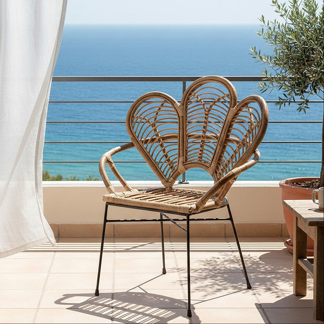 Manado Natural Rattan Armchair with Scalloped Back