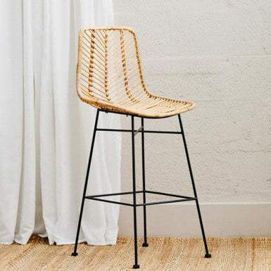 Manado Natural Rattan Bar Chair with Black Finish Legs