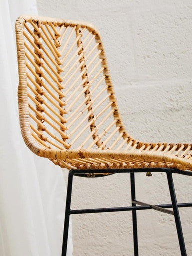 Manado Natural Rattan Bar Chair with Black Finish Legs