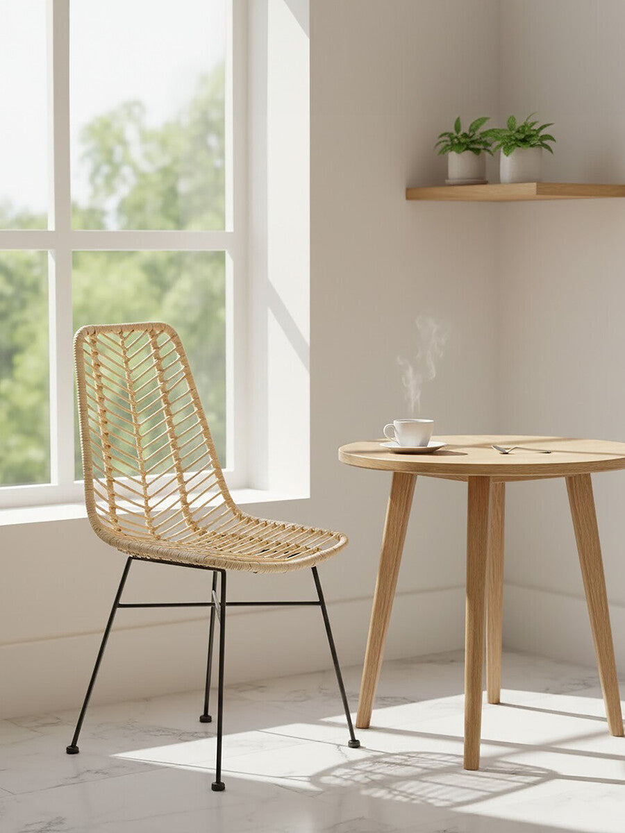 Manado Jawit Natural Rattan Dining Chair with Black Finish Legs