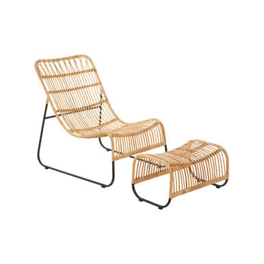 Manado Natural Rattan Chair and Footstool Set