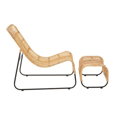 Manado Natural Rattan Chair and Footstool Set