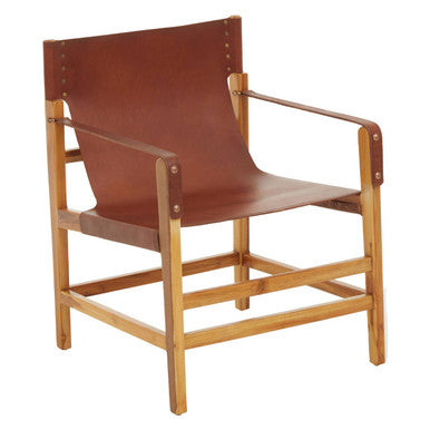 Kendari Light Brown Leather and Teak Wood Chair