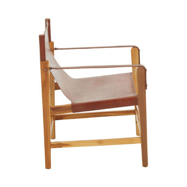 Kendari Light Brown Leather and Teak Wood Chair