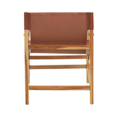 Kendari Light Brown Leather and Teak Wood Chair