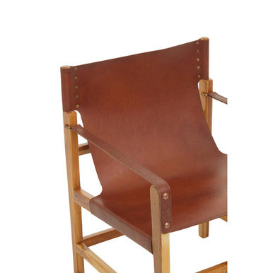 Kendari Light Brown Leather and Teak Wood Chair