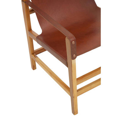 Kendari Light Brown Leather and Teak Wood Chair