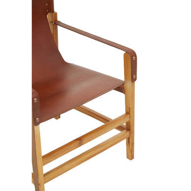 Kendari Light Brown Leather and Teak Wood Chair
