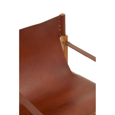 Kendari Light Brown Leather and Teak Wood Chair