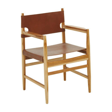 Kendari Antique Brown Leather and Teak Wood Chair