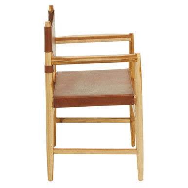 Kendari Antique Brown Leather and Teak Wood Chair